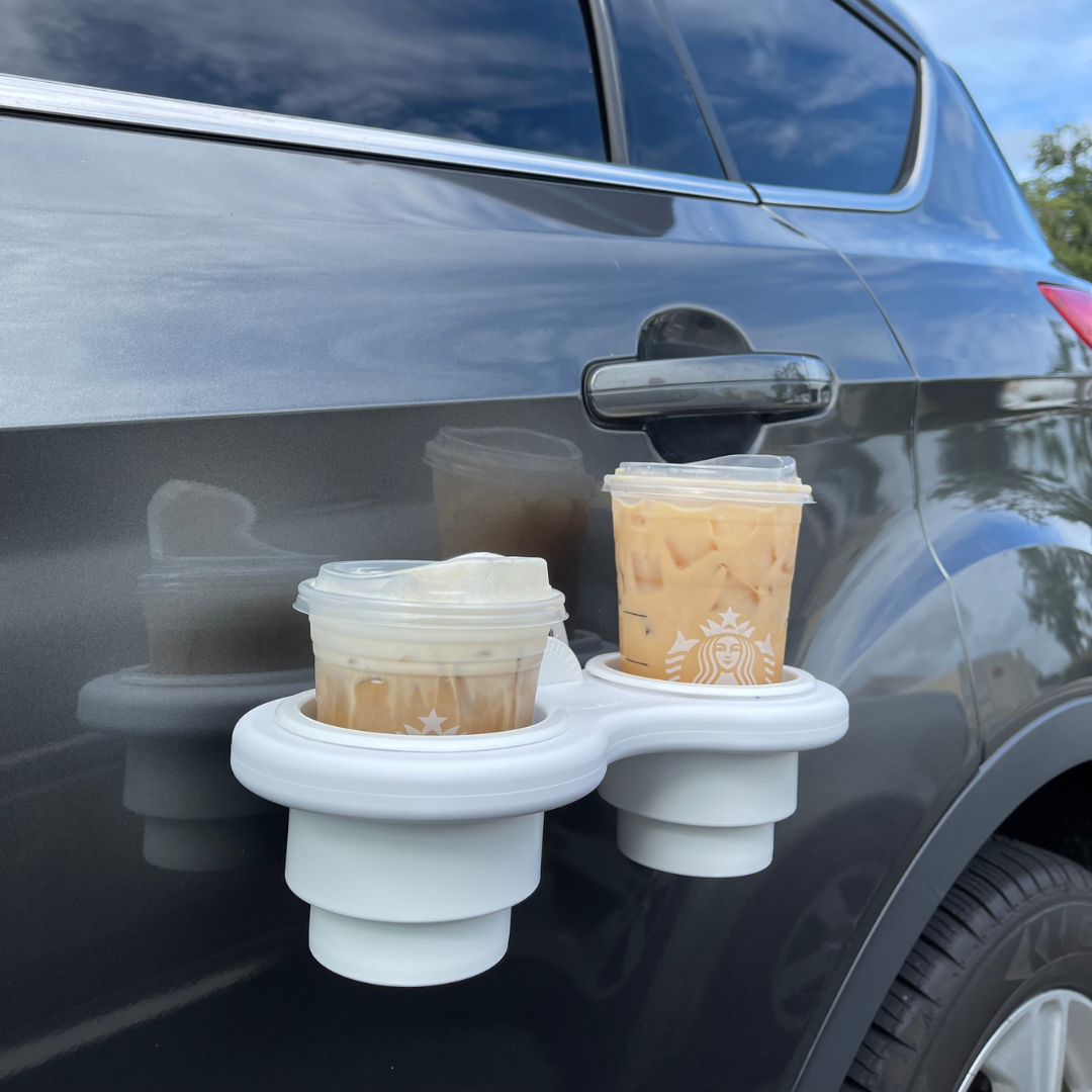 image--white | 2-Cup Holder - Vertical Mount lifestyle photo on car door