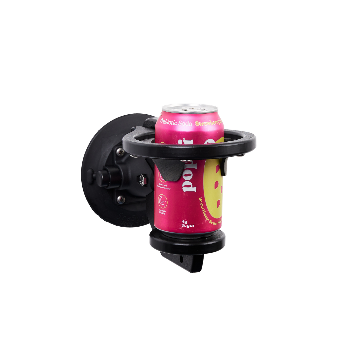 A black Universal 1-Cup Holder holding a soda can.