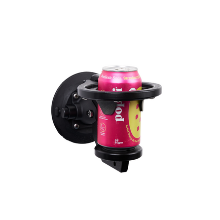 A black Universal 1-Cup Holder holding a soda can.