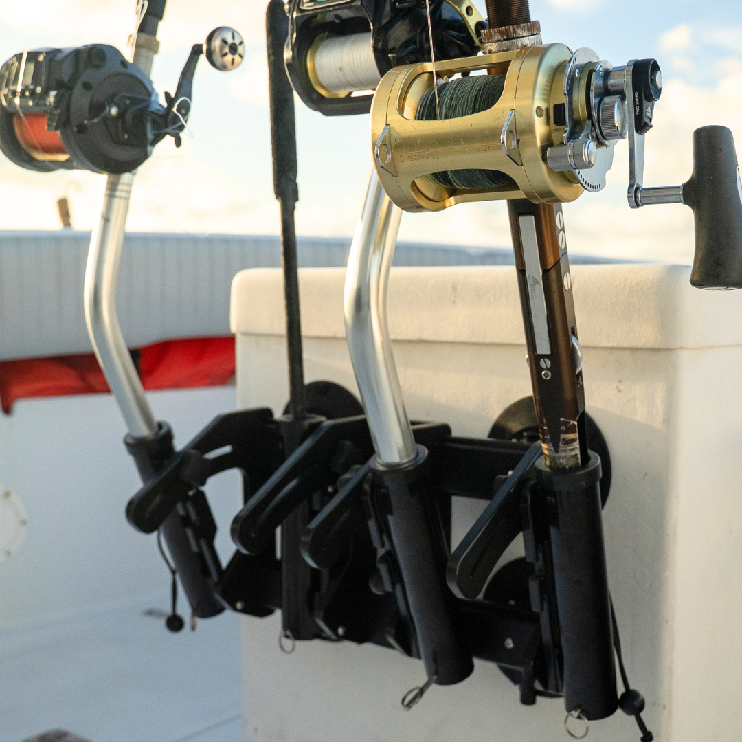 SeaSucker Rocket Launcher lifestyle photo of black variant on a boat