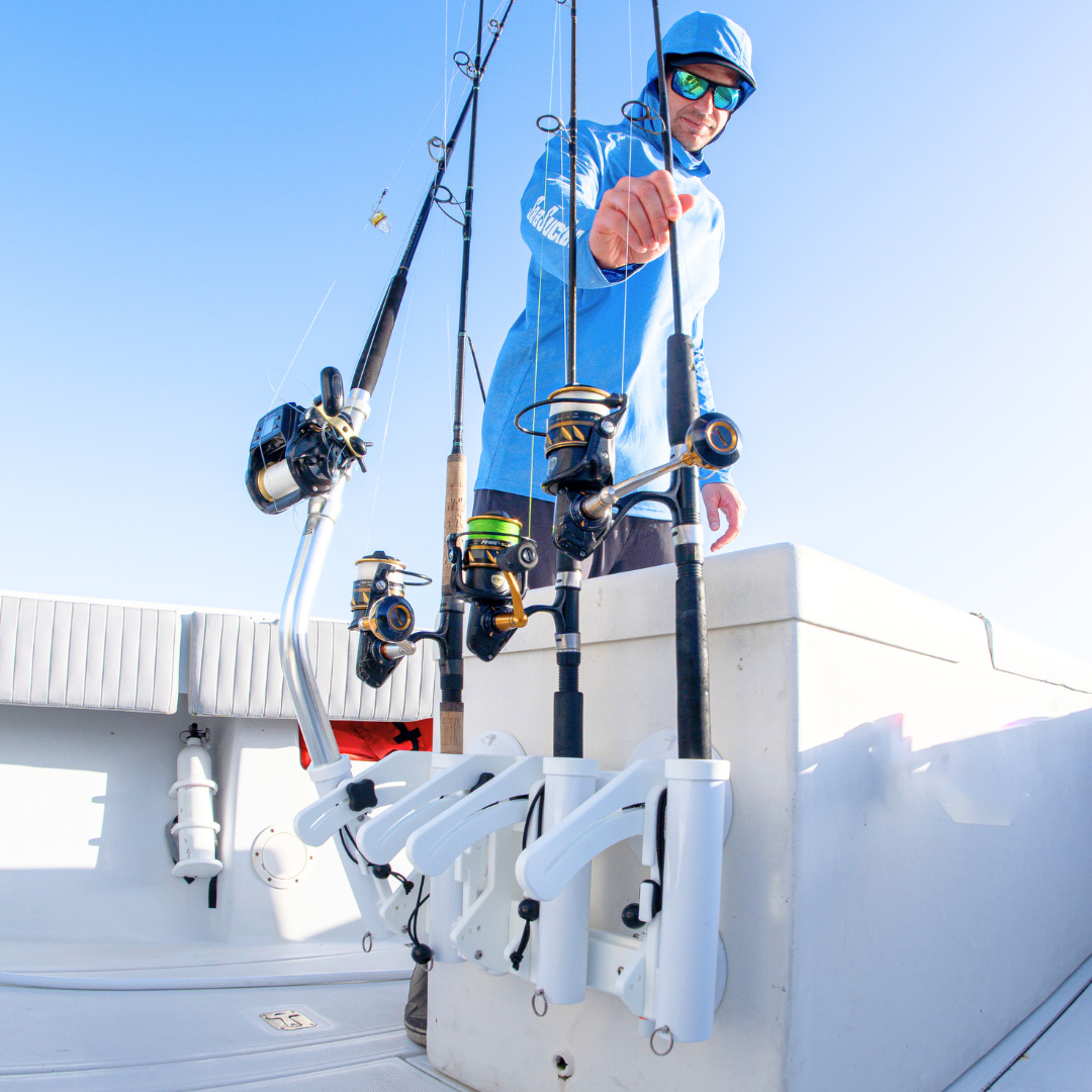 SeaSucker Rocket Launcher white variant lifestyle photo on the boat