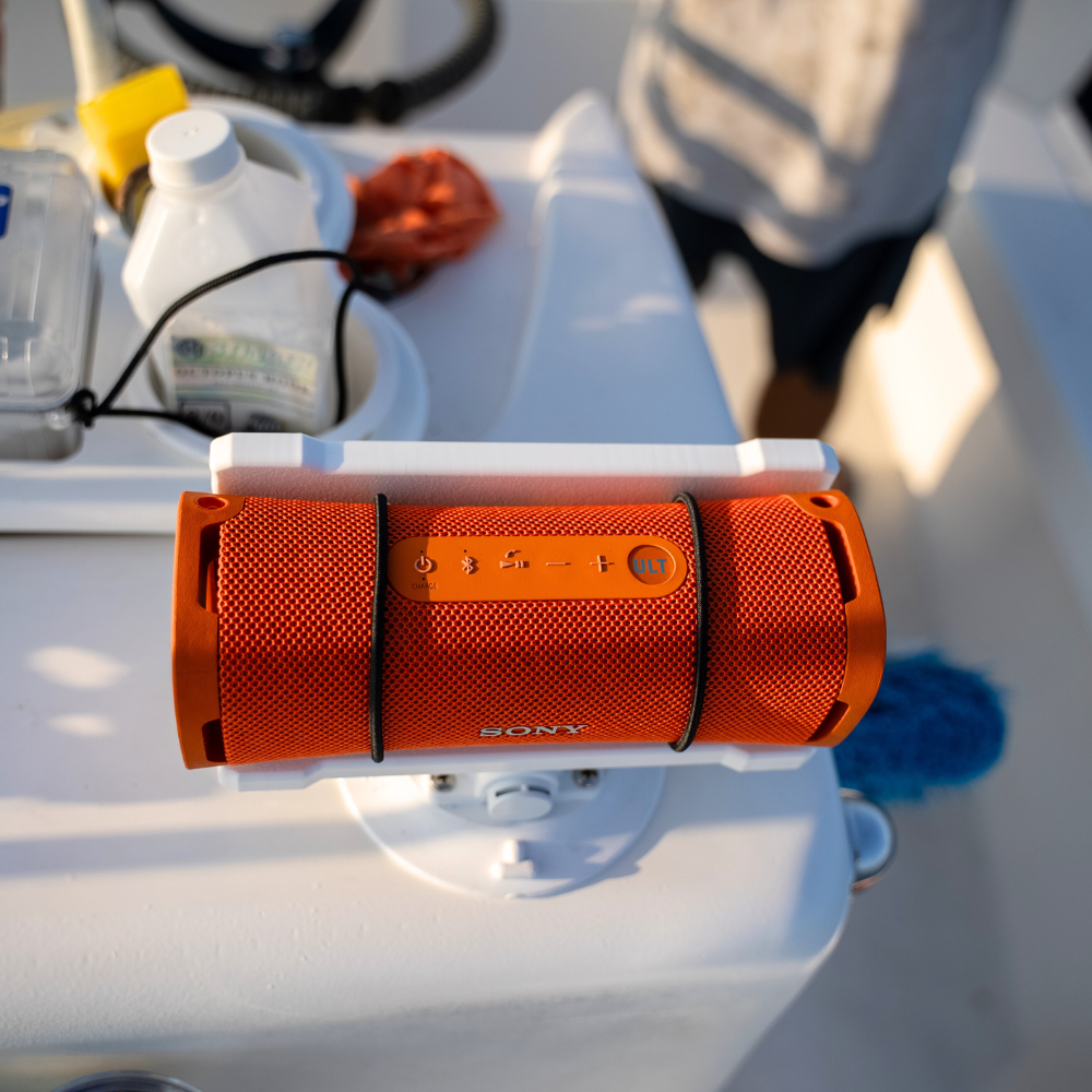 Universal Speaker Mount with Orange Speaker lifestyle photo
