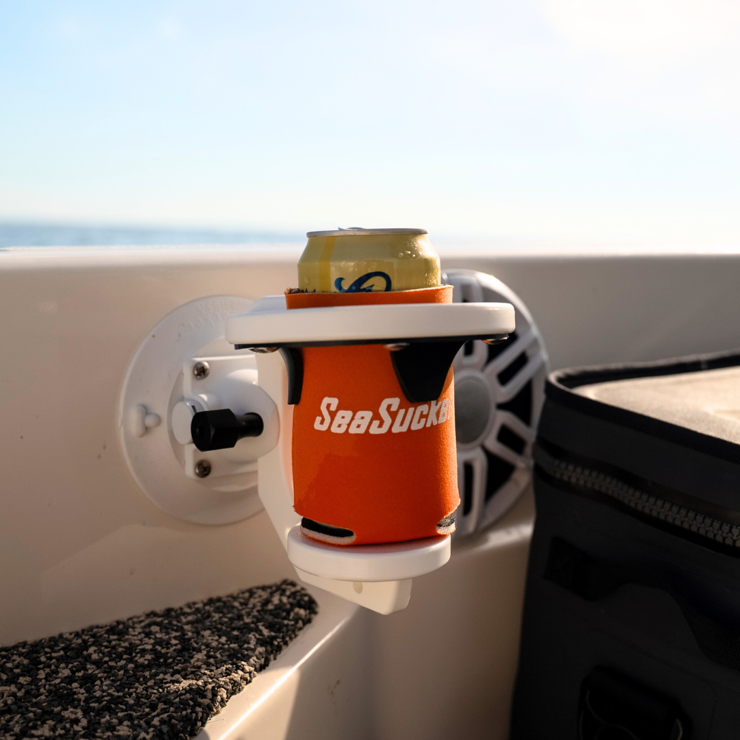 Universal 1-Cup Holder vertically mounted on a boat