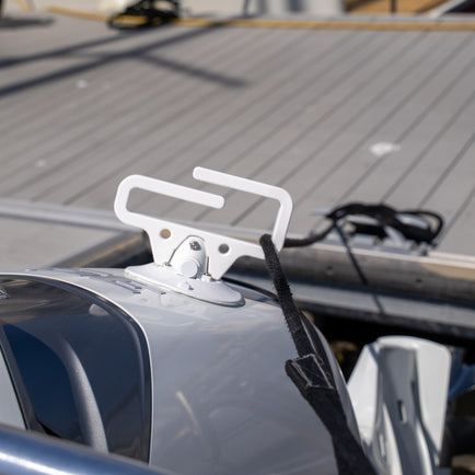 A Dock Line Caddy on the back of an engine cowling.
