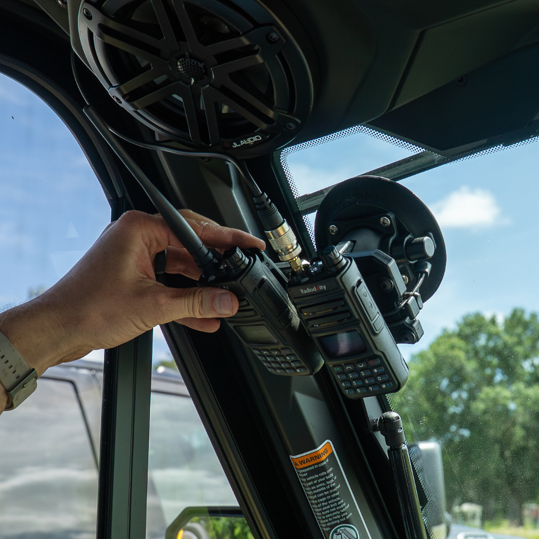 Off-Road Walkie Talkie Radio Mount lifestyle image mounted in ATV
