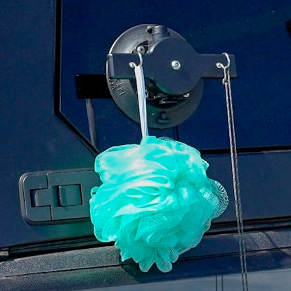 SeaSucker Double Compact Hook holding camping gear