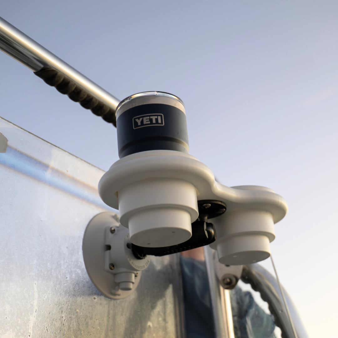 2-Cup Holder - Angle Mount lifestyle photo with Yeti Tumbler on the boat