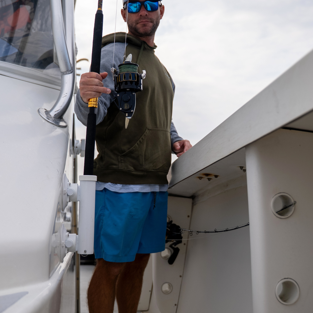image--white aluminum | Heavy Duty Rod Holder lifestyle photo on boat with rod