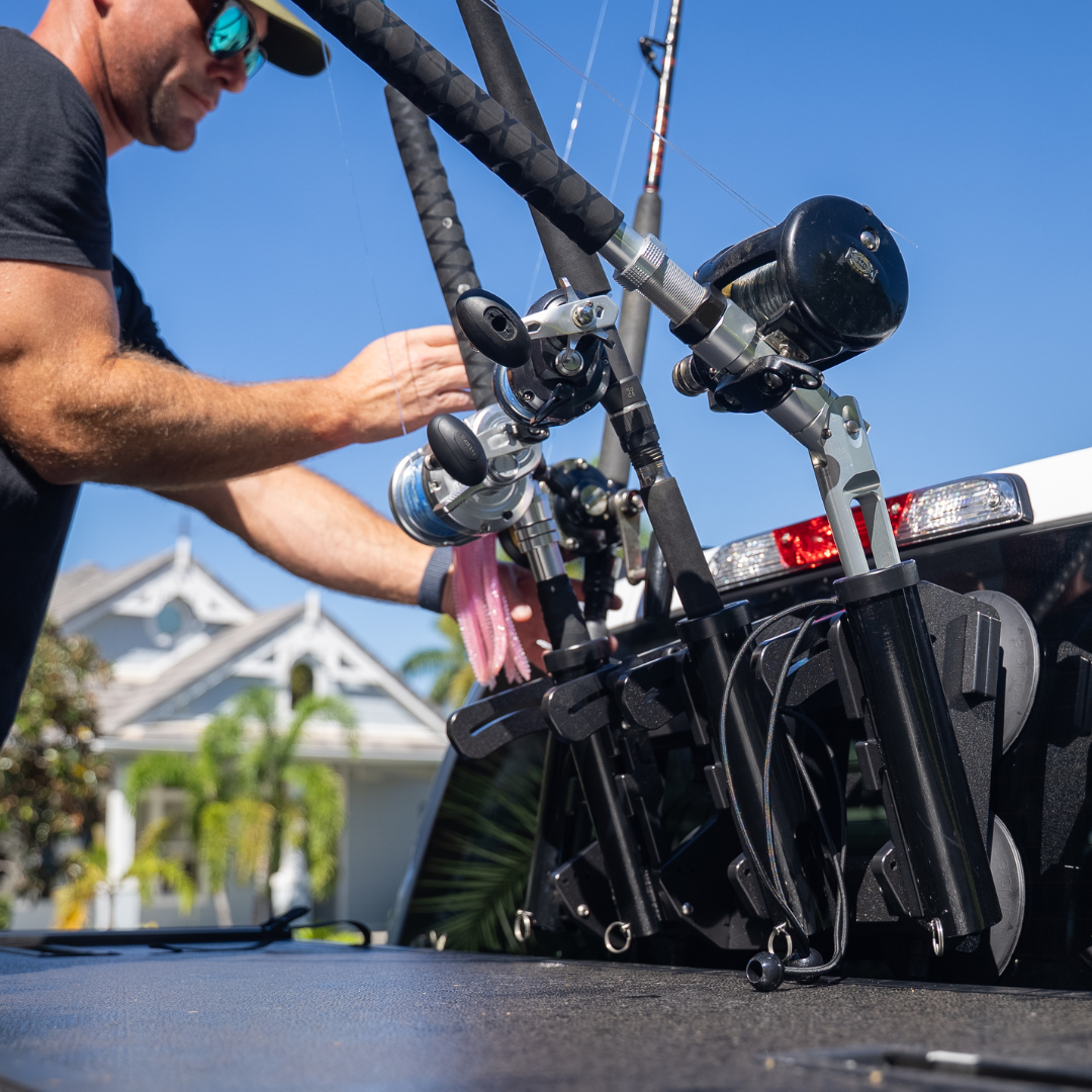 image--black | SeaSucker Rocket Launcher being mounted to back of truck glass