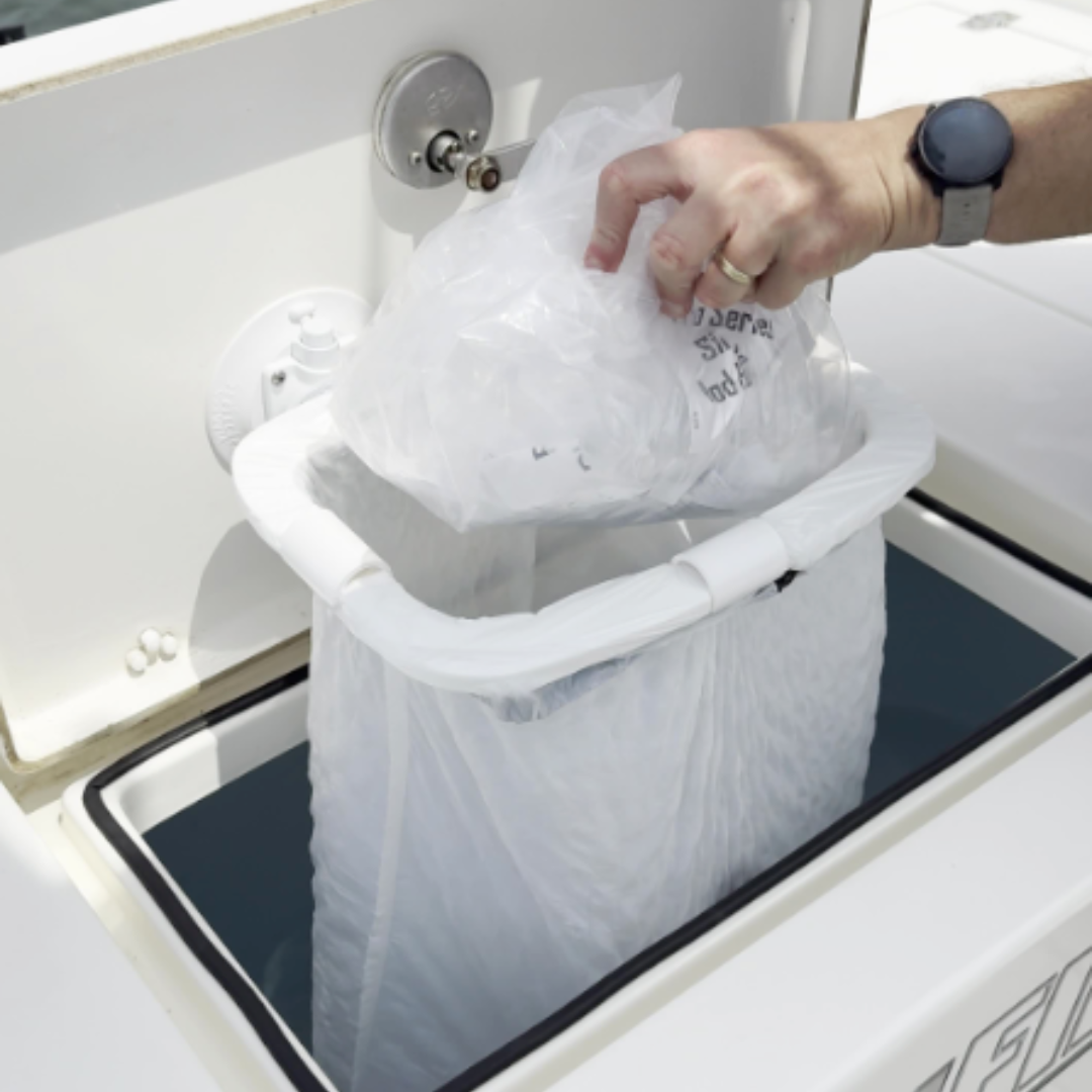 SeaSucker Large Waste Band mounted to boat hatch
