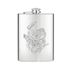 Silver flask with octopus design on a white background